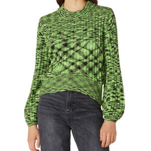 Blank NYC Small Sweater Mock Neck Crop Balloon Sleeve Neon Lime Green 90s Y2K